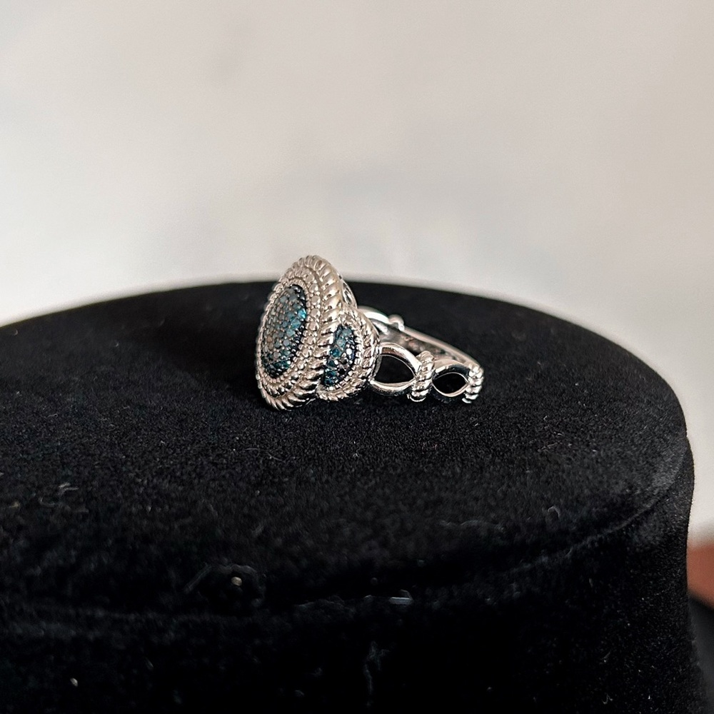 Designer Blue Diamond pave setting, 925 Silver Ring, Designer Joseph Schmid - Picture 5 of 5